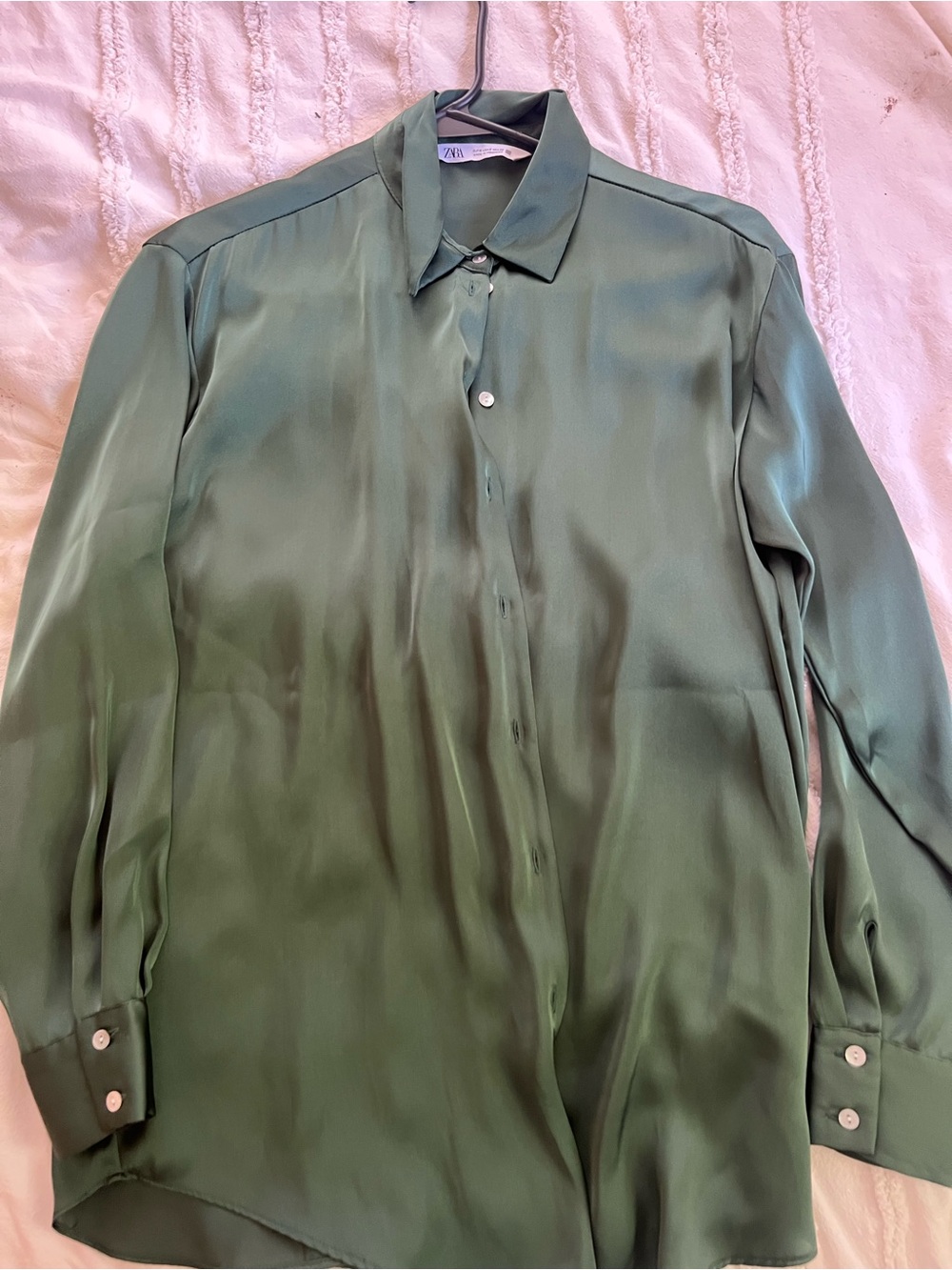 Zara Satin Olive Green Dress Shirt